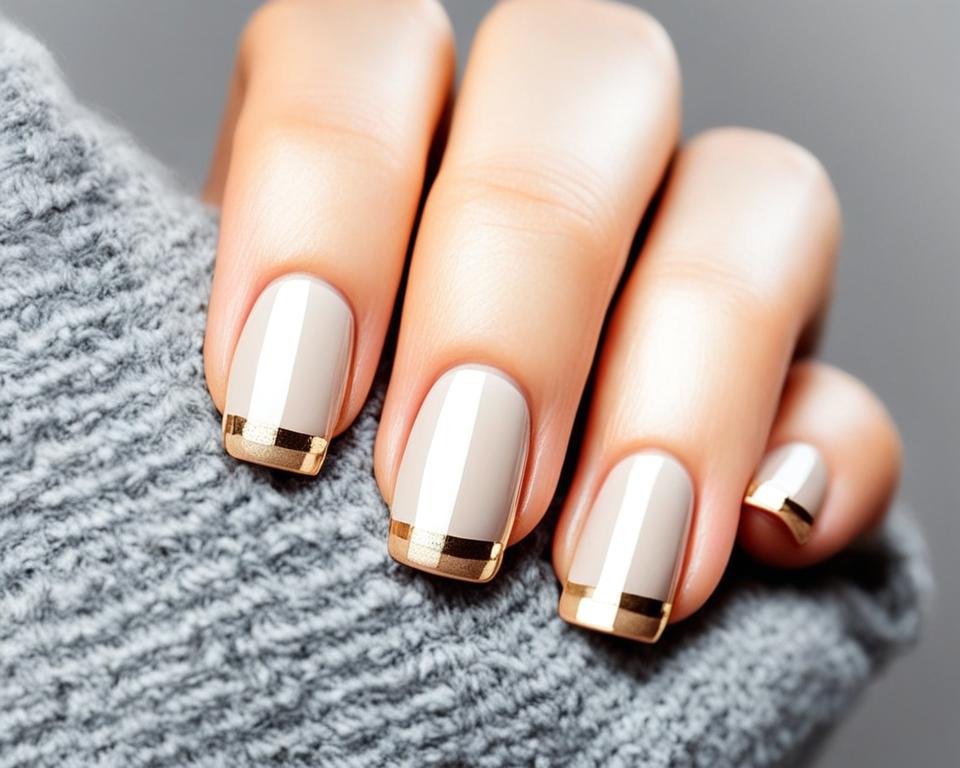 złoty french manicure na krótkich paznokciach