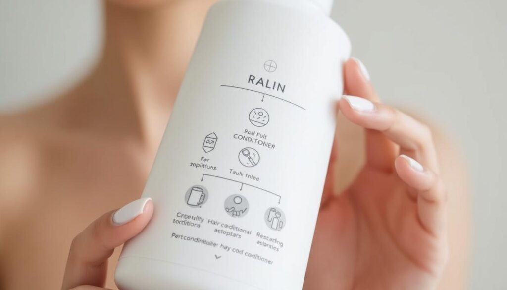 A close-up image of a woman's hand holding a bottle of hair conditioner, with a stylized diagram or infographic illustrating the key steps for using the conditioner. The diagram should feature clear and concise icons or illustrations, along with minimal explanatory text, conveying the essential "rules" or "guidelines" for properly applying the hair conditioner. The image should have a clean, minimalist aesthetic, with a soft, natural lighting and a subtle, soothing color palette that complements the hair care theme. The overall composition should be well-balanced, drawing the viewer's attention to the key information being presented in an intuitive and visually appealing manner.