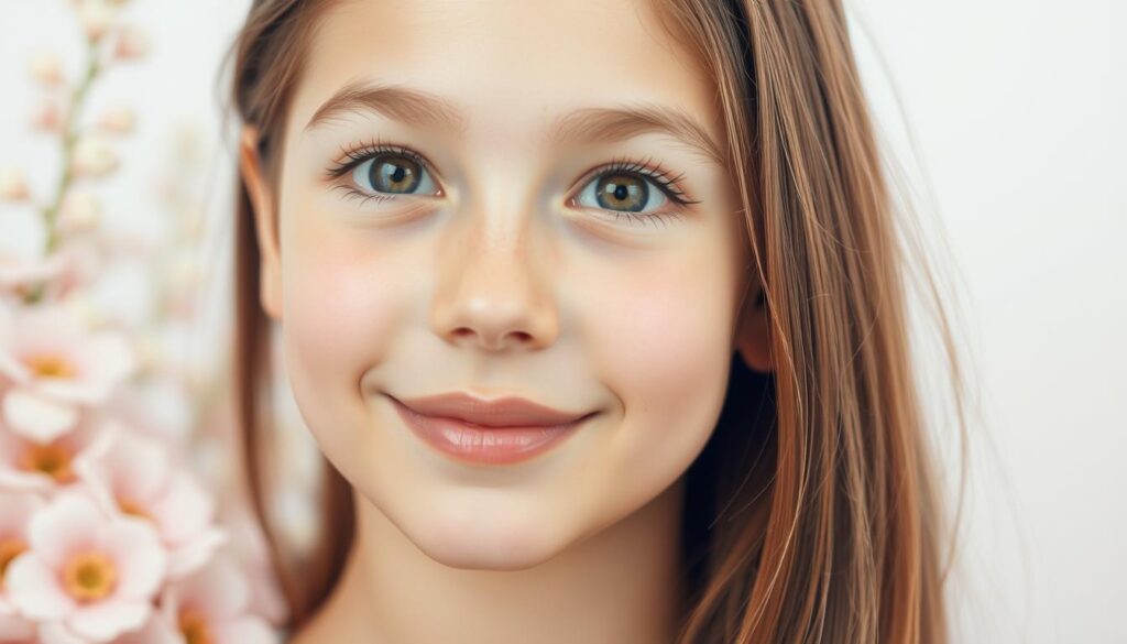 A young girl's face, radiant and fresh, the focus of the image. Her skin glows with a healthy, youthful sheen, the result of a gentle, nurturing skincare routine. In the background, a serene, pastel-hued setting, perhaps a delicate floral arrangement or a softly blurred natural landscape, creating a calming, tranquil atmosphere. The lighting is soft and diffused, accentuating the delicate features and the overall sense of purity and simplicity. The composition is balanced and harmonious, drawing the viewer's attention to the central subject - the young, beautifully cared-for complexion. This image captures the essence of introducing a gentle, age-appropriate skincare regimen to a pre-teen, ensuring the long-term health and radiance of their youthful skin. A young girl's face, radiant and fresh, the focus of the image. Her skin glows with a healthy, youthful sheen, the result of a gentle, nurturing skincare routine. In the background, a serene, pastel-hued setting, perhaps a delicate floral arrangement or a softly blurred natural landscape, creating a calming, tranquil atmosphere. The lighting is soft and diffused, accentuating the delicate features and the overall sense of purity and simplicity. The composition is balanced and harmonious, drawing the viewer's attention to the central subject - the young, beautifully cared-for complexion. This image captures the essence of introducing a gentle, age-appropriate skincare regimen to a pre-teen, ensuring the long-term health and radiance of their youthful skin.
