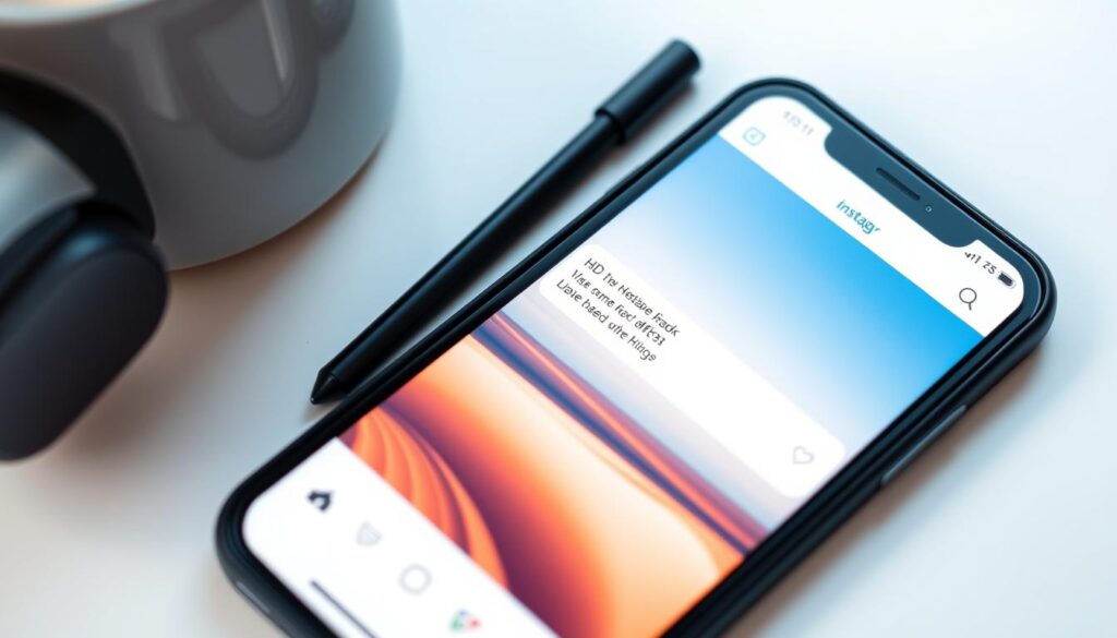 Telefon z widocznym postem na Instagramie z hashtagami Telefon z widocznym postem na Instagramie z hashtagami