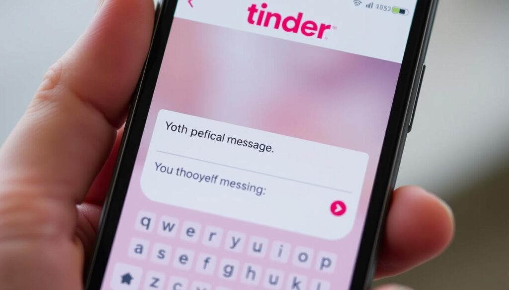Ekran telefonu z aplikacją Tinder i przykładowymi tekstami jak zagadać do dziewczyny